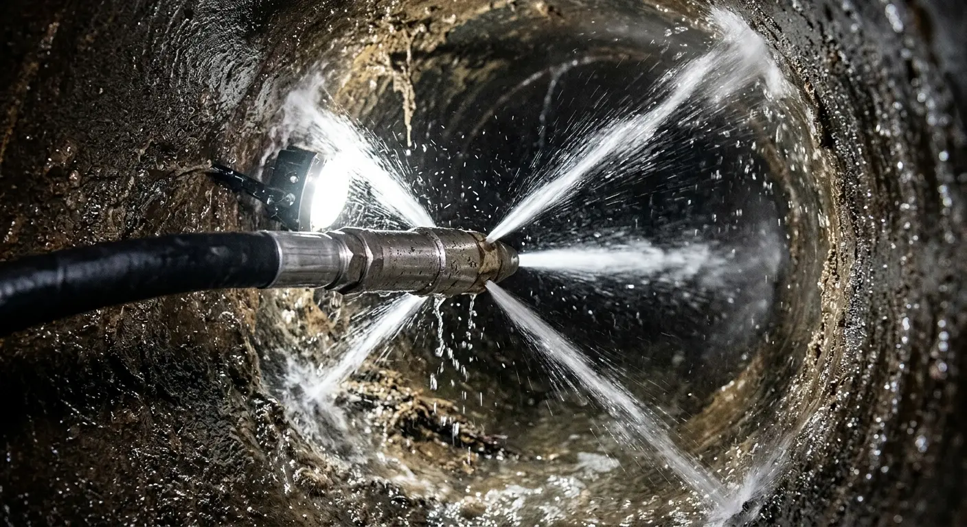 High-pressure hydro jetting nozzle cleaning sewer pipe for Storm Drain Cleaning in Oakwood